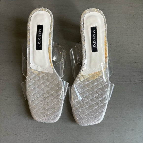 Manxixi Criss- Cross Transparent Clear Block Heel Slip On Shoe Women EU 39 US 8 - Picture 7 of 13